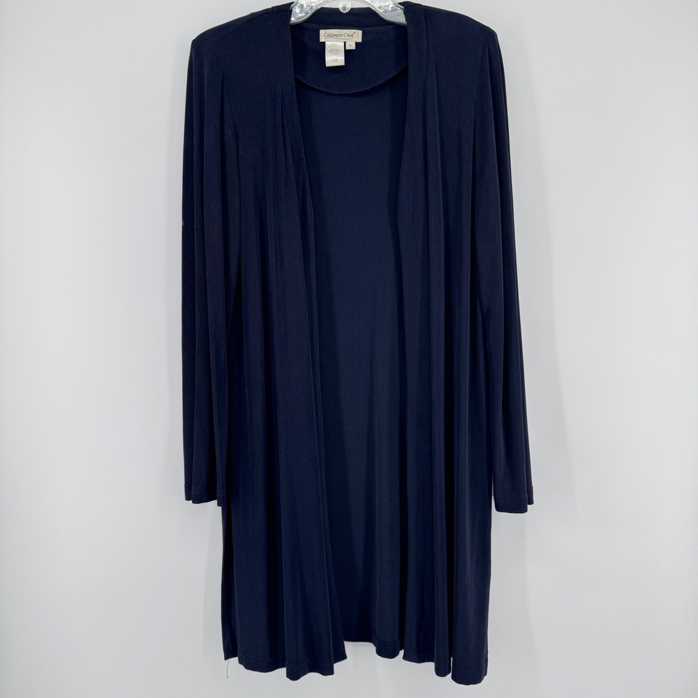Coldwater Creek Travelers Cardigan Womens Small Navy Blue Ribbed Open Front USA